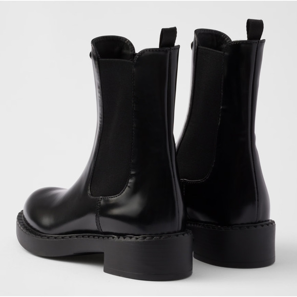 Prada Chocolate Brushed Leather Black Pull On Chelsea Ankle Mid Calf Boot 37.5 - Picture 15 of 16